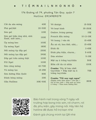 Khám phá dịch vụ nail đẹp quận 7 với chất lượng hàng đầu và giá cả hợp lý 6 Bảng giá Tiệm nail nho nhỏ