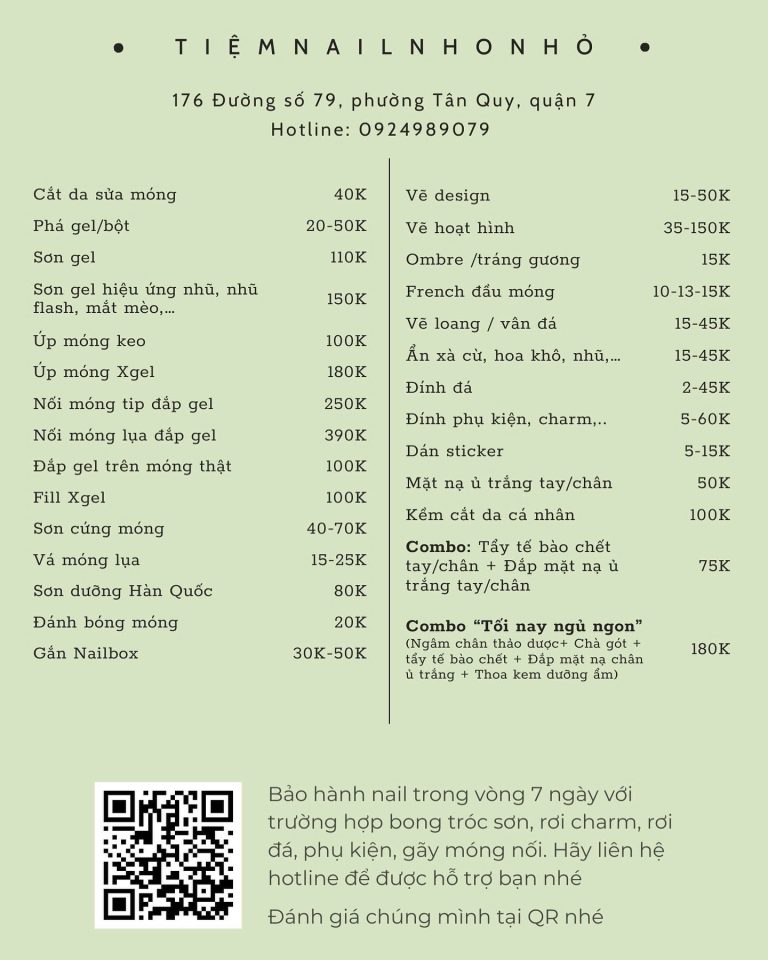 bang gia tiem nail nho nho